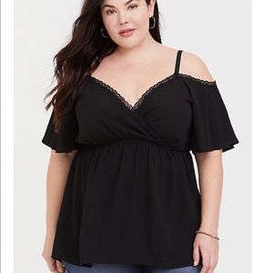 Torrid Lace Trimmed Cold Shoulder Surplice Top